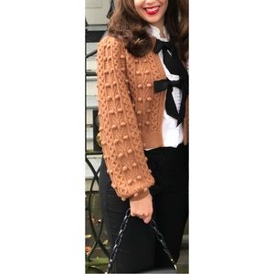 ALICE + OLIVIA Kitty Puff Sleeve Camel Cardigan Size Small